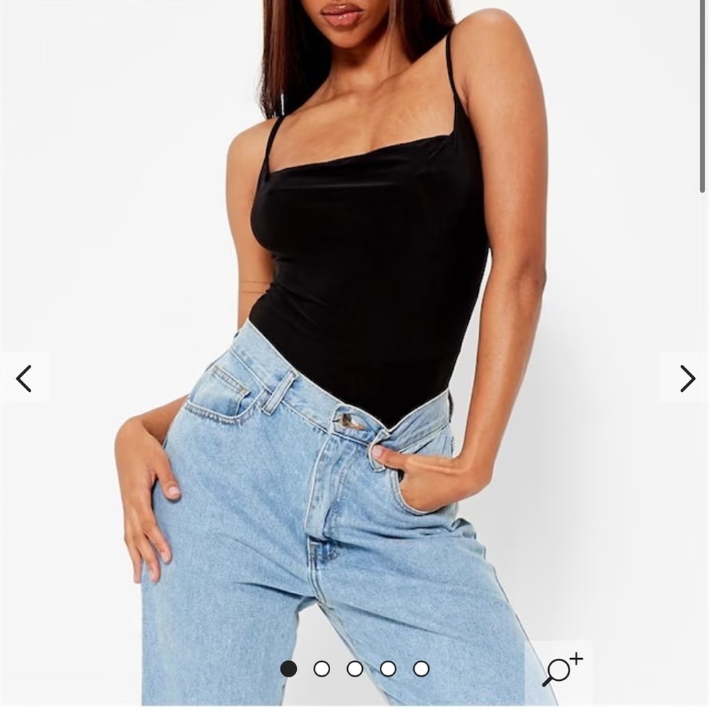 I Saw It First Black Slinky Cowl Neck Bodysuit Size 4 NWT